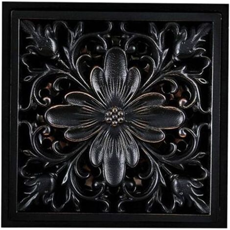 4 Pouces Caniveau de Douche en Laiton Bronze Noir Motif Sculpté Drain de Douche avec Grande Calibre Anti Encrassement (1/5)