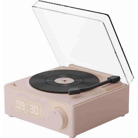 Drehbarer Wecker aus Vinyl mit 360°-Bluetooth-Lautsprecher, kabellosem Stereoklang, für Schlafzimmer, Büro, Wohnzimmer, Retro-Rosa-Stil, drehbarer Wecker für Zuhause (1/4)