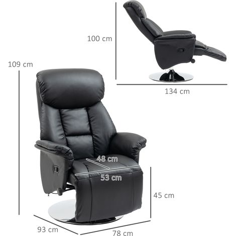 Fauteuil relax TV inclinable manuel, dossier antidérapant et repose-pieds, similicuir noir, charge max 150 kg, confort optimal pour se détendre. (1/5)