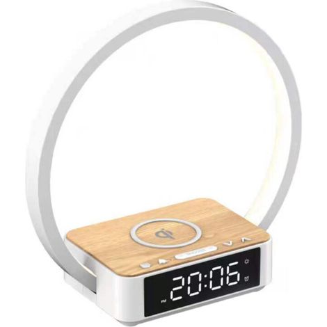 SABIR Lampe de Chevet LED, Lampe de bureau Lampe de Nuit 3 Niveaux de Luminosite et Chargeur Sans Fil Lampe de L’horloge Lampe de Reveil et Tactile Sensible Charge USB (1/2)