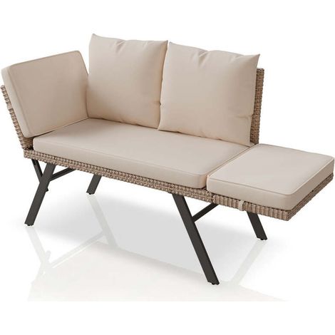 [GEBRAUCHT] B-Ware Polyrattan Gartenbank Calvia Creme Sand Liegefunktion 2-3 Personen Multifunktion (1/2)