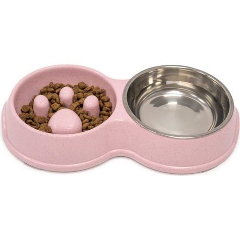 Gamelle double surélevée avec système d'alimentation lente. Confort digestif optimal pour chien et chat, entretien facile. (1/5)