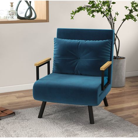 Poltrona letto 63x73x81 cm blu in poliestere con schienale reclinabile e cuscino (1/5)