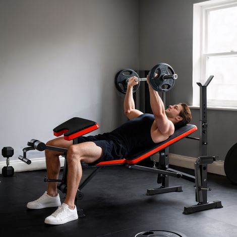 Banc de musculation entrainement complet avec support d'haltères dossier réglable acier 175 x 139 x 127 centimètres noir