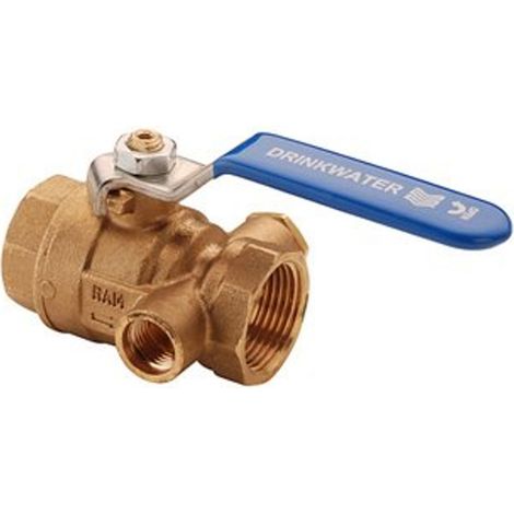 Raminex s28 vanne a bille kiwa avec dispositif de drainage bi.dr. laiton 1 x1 dn25 levier kiwa bleu (1/2)