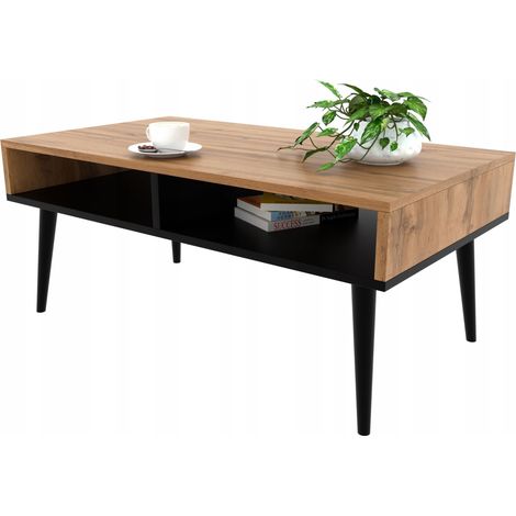 Mesa de centro escandinava Wotan Roble/Negro con estante (1/5)