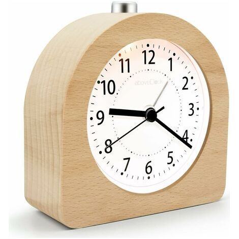 Memkey – Réveil analogique à piles en bois clair – Fonction snooze – Silencieux sans tic-tac – Alarme sonore croissante – Luminosité intégrée (1/5)