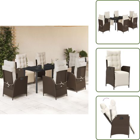 Cojines para sillas - vidaXL Set comedor de jardín 7 pzas con cojines ratán sintético marrón - Mesa de jardín