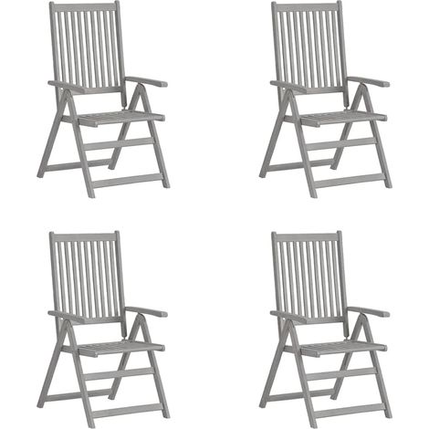 Lot de 4 Chaises de Jardin Inclinables en Bois d'Acacia Massif Réglables 5 Positions Gris - PANGIVO (1/5)