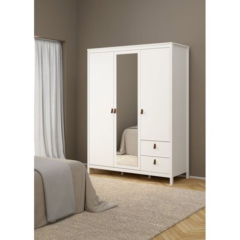 Armoire de chambre - MADRID - Blanc - 3 portes dont 1 avec miroir - 150 x 58,4 x 199 cm (1/5)