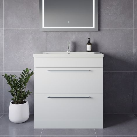 Napoli 460 Gloss White 800mm 2 Drawer Vanity Unit with Glide Basin - 800mm - Chrome 480mm Handle