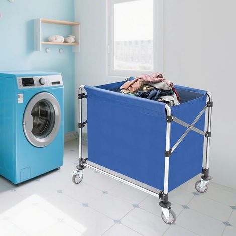 Chariot à linge pliable à roulettes, capacité 200 kg, Panier à linge commercial avec cadre pliable en acier inoxydable et tissu Oxford, Pour appartements, maisons, hôpitaux, hôtels, 875278 cm