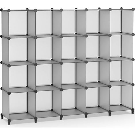 Étagère de Rangement avec 20 Casiers, Meuble de Rangement, Etagères Empilables en Plastique, Bibliothèque, Armoire de Rangement Modulaire pour Livres, Vêtements, Jouets, Gris (1/5)