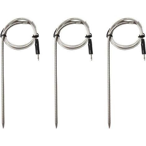 Lot de 3 sondes de température pour barbecue, en acier inoxydable, compatibles avec les thermomètres de grill jusqu'à 300 °C, connexion 2,5 mm, résistantes à la chaleur, câble de 130 cm. (1/5)