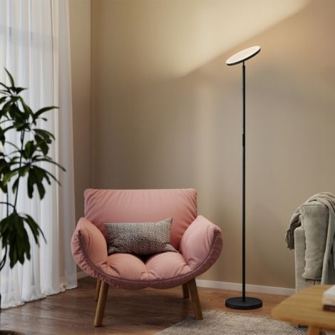 Lampadaire d'ambiance RGB noir uplight avec variateur, double contrôle tactile + télécommande sans fil, tête orientable à 350°, parfait pour salon et décoration lumineuse (1/5)