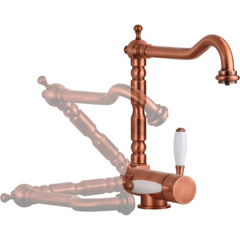 Mezclador de cocina antiguo de cobre con caño plegable y función de agua purificada, 3-4 vías Pollini FILTRA OLD 52000141300 cobre (1/5)
