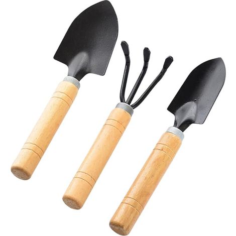 MINKUROW Mini Attrezzi Da Giardinaggio 3 Pezzi Set Attrezzi Da Giardinaggio Kit Da Giardinaggio Piccoli Attrezzi Da Giardino Set Per Piante Kit Attrezzi Da Giardino Pala Vanga Rastrelli Piccoli Manico (1/5)