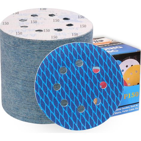 Disques abrasifs en forme de diamant 125 mm grain 150, papier de verre anti-colmatage 8 trous, pour ponceuse orbitale aléatoire excentrique (80 pièces) (1/5)