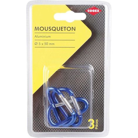 Mousquetons - COGEX - 5 x 50 mm - Aluminium - Bleu - Lot de 3 (1/2)