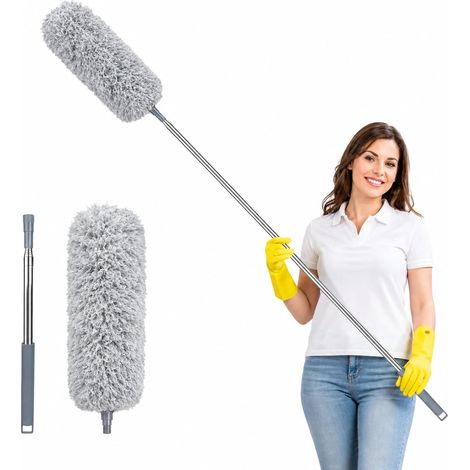 Plumeau Télescopique Gris - 1 Pièce - Balai Poussière Extensible Jusqu'à 237 Cm avec Tête en Microfibres & Capuchon en Silicone pour Ménage Efficace (1/5)