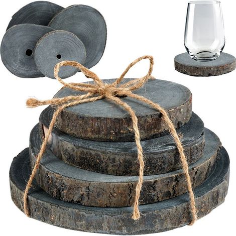 4 rondelles de bois avec base en écorce, disque en bois (1/5)