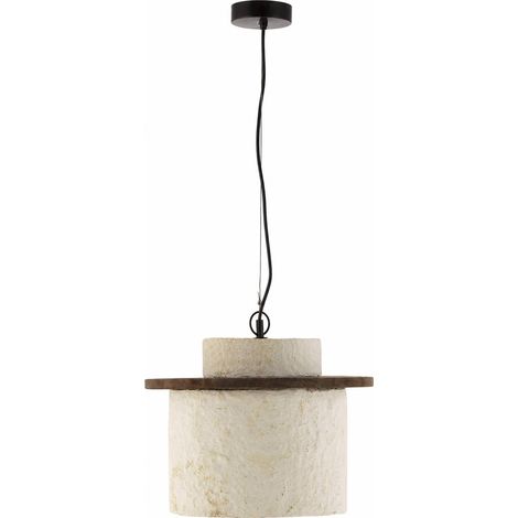Suspension en papier mâché et bois - beige vieilli, brun et noir (1/4)