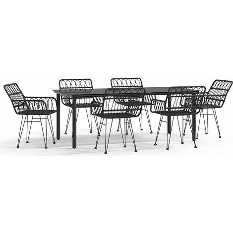 Maison Exclusive - 7-tlg. Garten-Essgruppe Schwarz Poly Rattan (1/5)