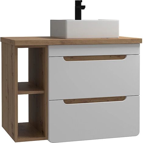 Mobili per bagno sospeso con lavabo semplice e nicchie 80 cm Colore: Naturale e Bianco - ARUBA (1/5)
