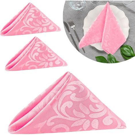 Lot de 4 serviettes en tissu rose - 45,7 x 45,7 cm, serviettes carrées lavables en polyester pour décoration de table de restaurant, mariage, banquet, fête (1/5)