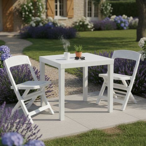 Corinth Outdoor-Sitzgruppe, 2-Sitzer Loungeset, Tisch Made in Italy, Weiß (1/3)
