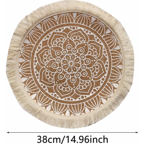 Set aus fünf gewebten Jute-Tischsets mit Quasten, umweltfreundliche Tischdekoration, wärmeisolierende Retro-Tischsets, 38 cm x 38 cm