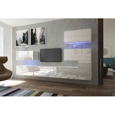 Ensemble meuble TV NEXT 123 AN123-17W-HG21-1B blanc brillant 302 cm (1/2)