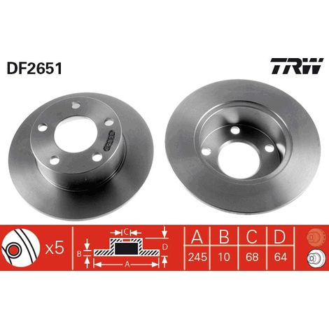DISQUE DE FREIN ARRIÈRE DF2651 TRW (1/2)