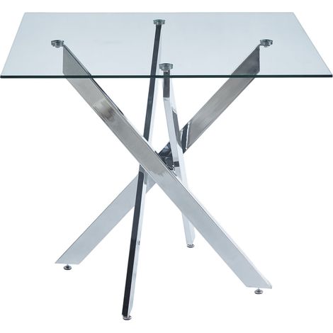 CHICFURN Tavolo da pranzo quadrato 80x80x75 cm in vetro temperato e metallo argentato, salvaspazio (1/5)