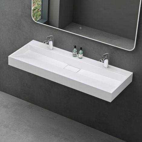 Mai & Mai Lavabo da Appoggio 120x46x11cm, Lavabo Bagno Sospeso Lavandino Bagno con Piletta di Scarico Colossum19 Lavabo da Minerale fuso, due Fori per Rubinetteria