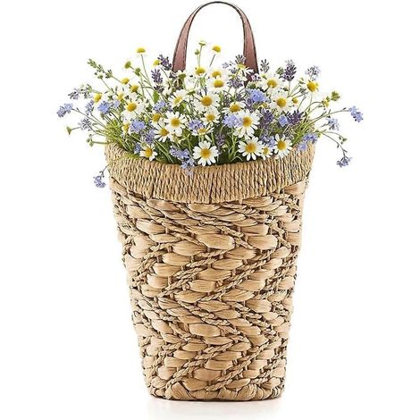 Panier suspendu tissé à la main pour mur - Panier suspendu en jacinthe d'eau pour porte d'entrée, paniers muraux pour le rangement (1/5)