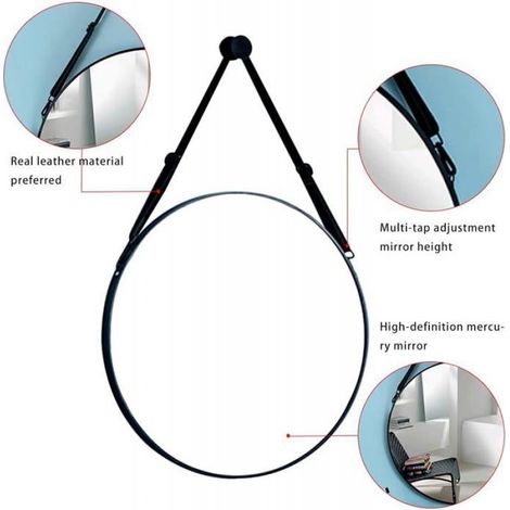 Miroir mural rond pour salle de bain, miroir de maquillage, miroir encadré, miroir de couloir suspendu(noir) (1/4)