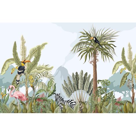 Papier peint panoramique Enfants - Animaux de la Jungle - 130 cm x 87 cm (1/2)