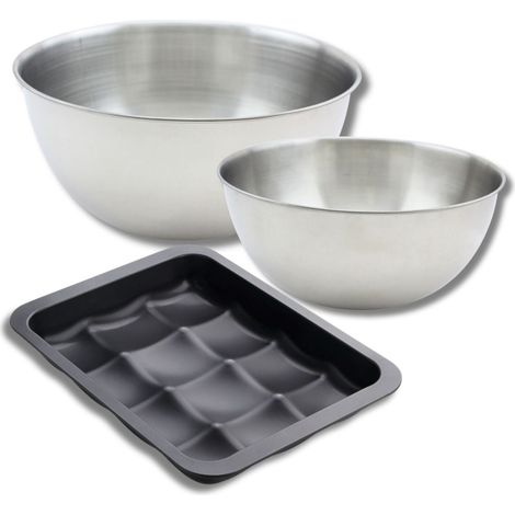 Lot avec 1 Moule 12 mini pains 36 x 27 cm, 1 spatule Zenker et 2 bols à mixer en inox Fackelmann (1/5)