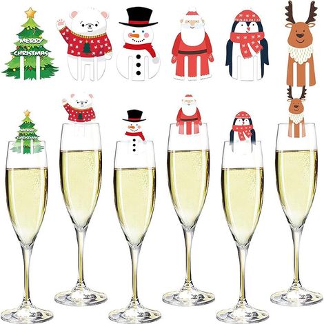 48 Marque-Verres, Charmes de Noël pour Verres à Vin, Cartes Décoratives Identificateur de Gobelet, Marqueurs de Cocktail, Accessoires à Vin, Cadeaux d'Hôtesse, Cadeaux de Noël, Bois Verre (1/5)