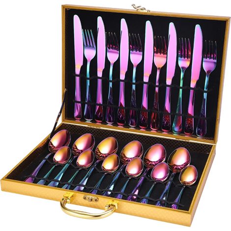 Ensemble de couverts en acier inoxydable 1010 (couteau, fourchette et cuillère) - Coffret en bois - 12 pièces - 16 pièces - 24 pièces - 36 pièces (1/5)