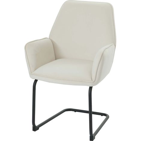 Chaise cantilever HWC-G67, chaise de salle à manger Chaise de cuisine, tissu/textile Öko-Tex MVG  crème-beige (1/5)