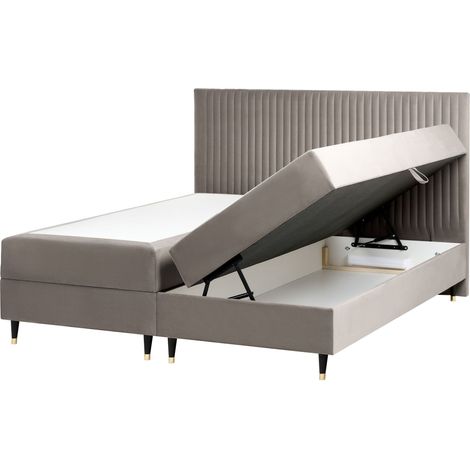 Letto matrimoniale in velluto bianco sporco con contenitore 180 x 200 cm Dame