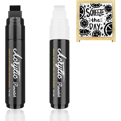 Crayon Peinture - Pointe 15 mm - Blanc et Noir - Pour Vitre Voiture Tableau Blanc Noir Ardoise Papier Bois Verre Métal Plastique Pierre - Lot de 2 (1/5)