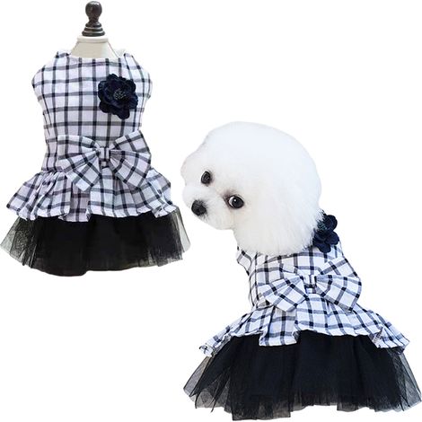 1 jupe écossaise, pour chienne, taille S à XL, en coton, avec nœud décoratif, pour fête ou mariage (1/5)