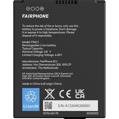 Batteria Fairphone FP5 capacità 4200 mAh potenza 16,25 Wh (1/2)