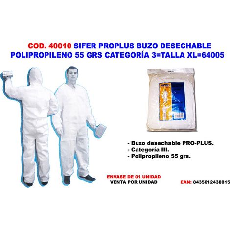 Tuta protettiva monouso SIFER Polipropilene 55g Cat 3 Fitos XL64005