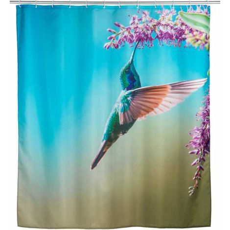 WENKO Tenda da doccia Managua, 180 x 200 cm, tenda in 100% poliestere con occhielli metallici e banda di peso in gomma per doccia e vasca, idrorepellente e lavabile, 12 anelli bianchi inclusi.