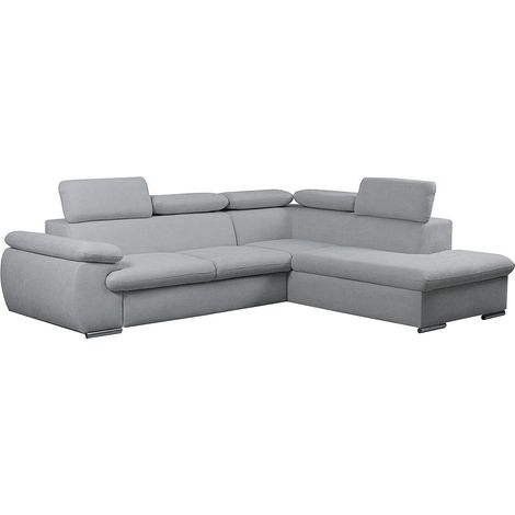 Divano letto angolare con contenitore in tessuto Grigio - Angolo a destra - FABIEN