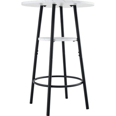 Moderner Bartisch mit Stauraum, Weißer Marmoroptik und schwarzem Metallrahmen, Durchmesser 60cm, Höhe 89cm, Zeitgemäßer Stehtisch für Küche, Esszimmer und Café (1/5)